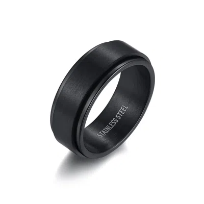 Evesaddiction Men's Black Stainless Steel Spinner Ring - 11