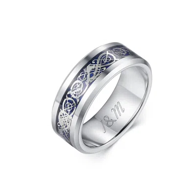 Evesaddiction Men's Blue Dragon Design Tungsten Ring - 13
