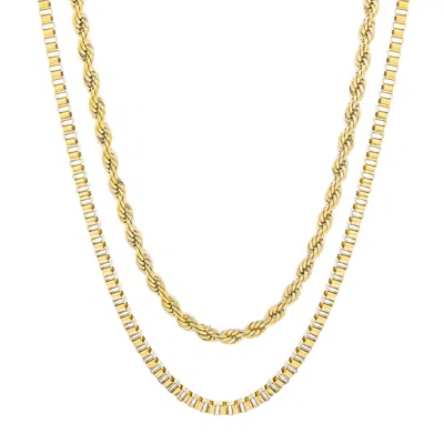 Evesaddiction Men's Box And Rope Chain Double Row Necklace