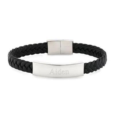 Evesaddiction Men's Braided Leather Id Bracelet In Black