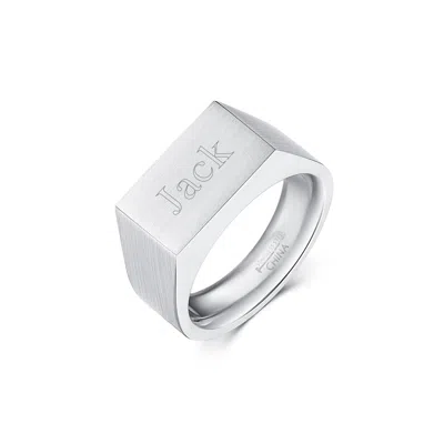 Evesaddiction Men's Brushed Stainless Steel Rectangle Signet Ring - 11