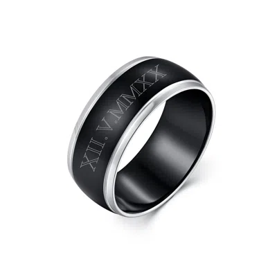 Evesaddiction Men's Custom Roman Numeral Black Plate Steel Lined Band - 12