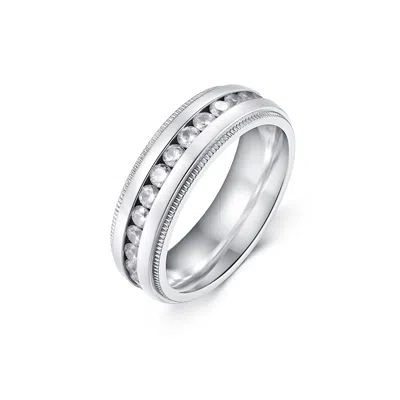 Evesaddiction Men's Cz Engravable Eternity Band With Milgrain Edge In Metallic