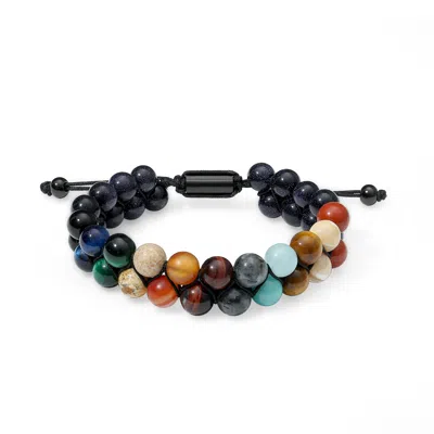 Evesaddiction Men's Double Multi Gemstone Beaded Adjustable Bracelet