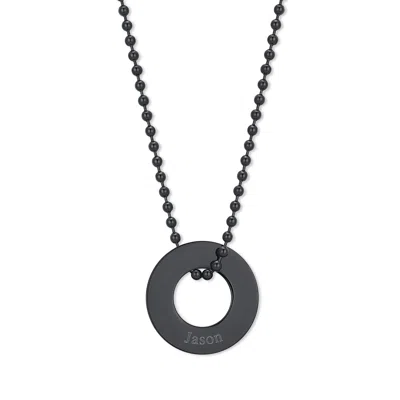 Evesaddiction Men's Engravable Black Stainless Steel Circle Pendant - 18 Inches
