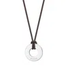 Evesaddiction Men's Engravable Brown Cord Circle Pendant In Silver