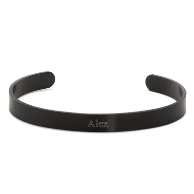 Evesaddiction Men's Engravable Brushed Stainless Steel Cuff Bracelet In Black