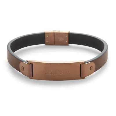 Evesaddiction Men's Engravable Brushed Stainless Steel Leather Id Bracelet - Brown
