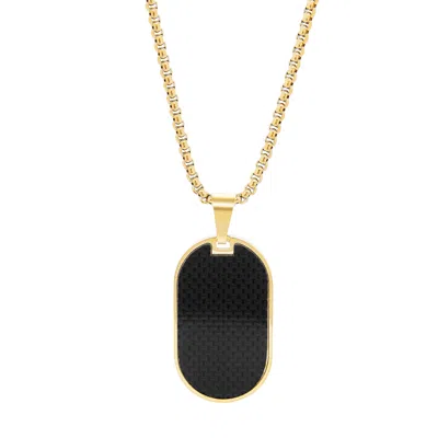 Evesaddiction Men's Engravable Carbon Fiber Dog Tag Pendant - Gold