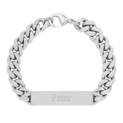 Evesaddiction Men's Engravable Stainless Steel Curb Chain Id Bracelet In Silver