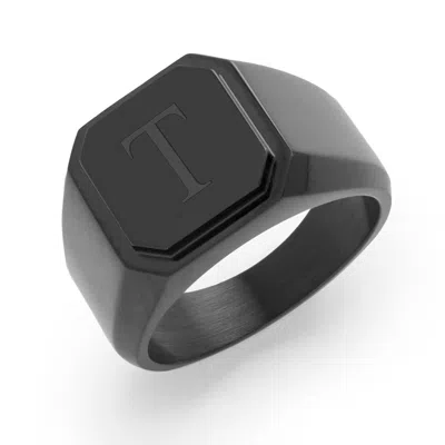 Evesaddiction Men's Engravable Stainless Steel Square Signet Ring - Black / 11