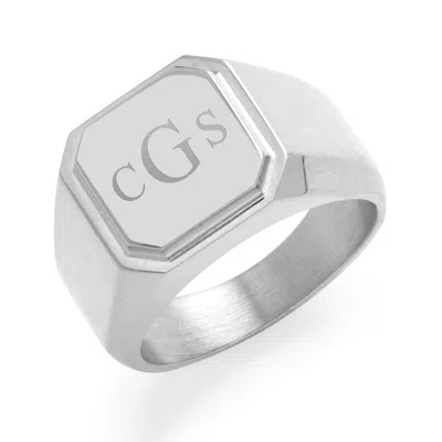 Evesaddiction Men's Engravable Stainless Steel Square Signet Ring - Silver / 9 In Metallic
