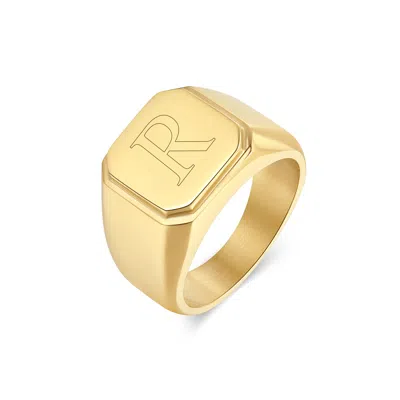 Evesaddiction Men's Engravable Stainless Steel Square Signet Ring - Gold / 11