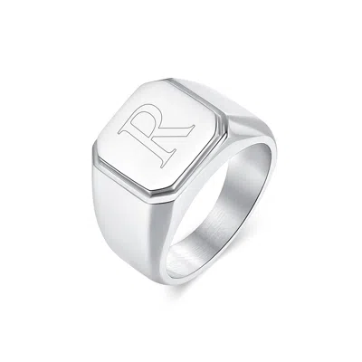 Evesaddiction Men's Engravable Stainless Steel Square Signet Ring - Silver / 11