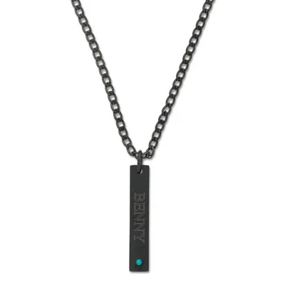Evesaddiction Men's Engravable Stainless Steel Vertical Birthstone Pendant - Black