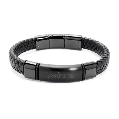 Evesaddiction Men's Genuine Leather Matte Black Id Bracelet