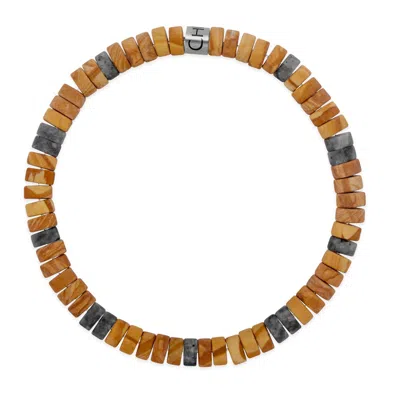 Evesaddiction Men's Grain Stone And Black Spectrolite Bead Bracelet In Multi