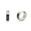 Evesaddiction Men's Polished Stainless Steel With Carbon Fiber Inlay Huggie Earrings In Silver