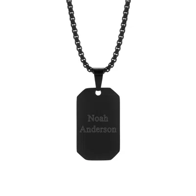 Evesaddiction Men's Rectangle Engravable Black Plated Stainless Steel Dog Tag Pendant