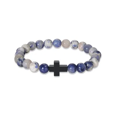 Evesaddiction Men's Semi Precious Beaded Cross Bracelet - Sodalite In Gray