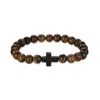 Evesaddiction Men's Semi Precious Beaded Cross Bracelet
