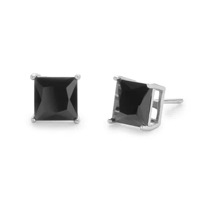 Evesaddiction Men's Silver 6mm Square Black Cz Stud Earrings