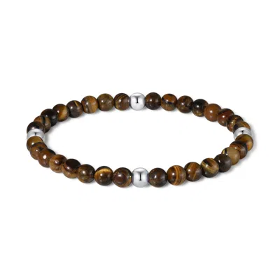 Evesaddiction Men's Stainless Steel And Tiger Eye Beaded Bracelet In Multi