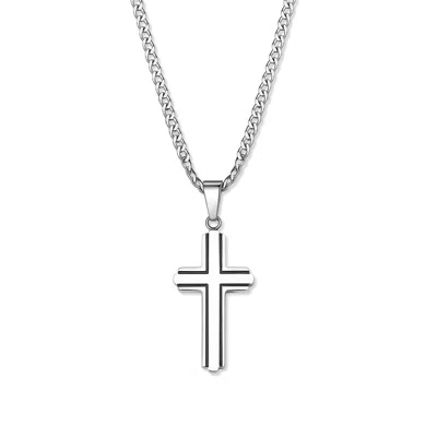 Evesaddiction Men's Stainless Steel Black Inlay Cross Pendant In Metallic