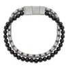 Evesaddiction Men's Stainless Steel Chain And Black Agate Bead Bracelet In Silver
