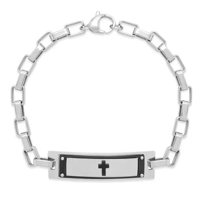 Evesaddiction Men's Stainless Steel Cross Link Bracelet In Silver