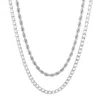Evesaddiction Men's Stainless Steel Cuban And Rope Chain Double Row Necklace In Metallic