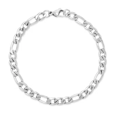 Evesaddiction Men's Stainless Steel Figaro Chain Bracelet In Silver
