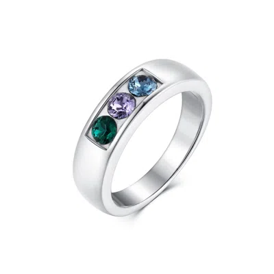 Evesaddiction Men's Sterling Silver 3 Stone Family Birthstone Ring
