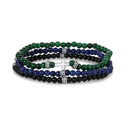 Evesaddiction Men's Sterling Silver Beaded Bracelet Set In Multi