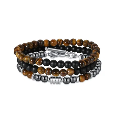 Evesaddiction Men's Tiger Eye And Hematite Bead Bracelet Set