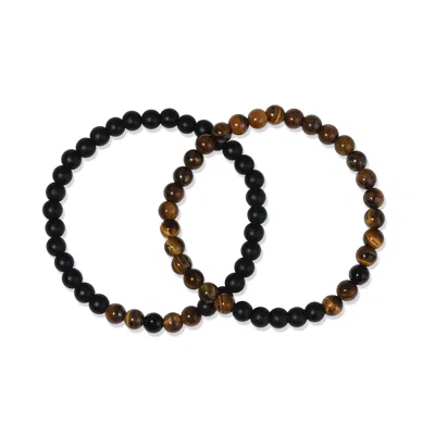 Evesaddiction Men's Tiger Eye Bead Bracelet Set In Multi