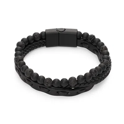 Evesaddiction Men's Woven Leather And Beaded Bracelet - Black