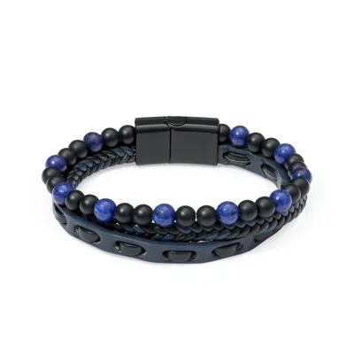 Evesaddiction Men's Woven Leather And Beaded Bracelet - Blue