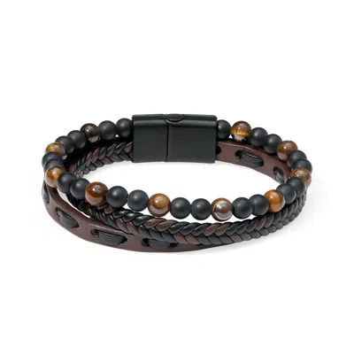 Evesaddiction Men's Woven Leather And Beaded Bracelet - Brown In Black