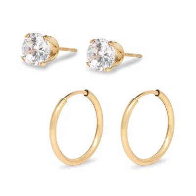 Evesaddiction Mens 6mm Gold Filled Round Cz Stud And Gold Filled Half Inch Hoop Earring Set
