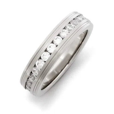 Evesaddiction Mens & Womens Stainless Steel Cz Eternity Band In Silver