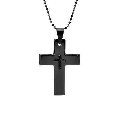 Evesaddiction Mens Black Plate Stainless Steel Cross - 24 Inches