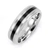 Evesaddiction Mens Stainless Steel Band With Single Black Inlay In Silver