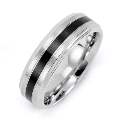 Evesaddiction Mens Stainless Steel Band With Single Black Inlay In Silver