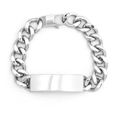 Evesaddiction Mens Stainless Steel Curb Link Id Bracelet In Silver