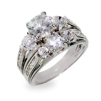 Evesaddiction Past Present & Future Wedding Cz Ring Set In Silver