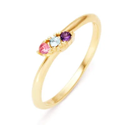 Evesaddiction Petite 3 Stone Birthstone Gold Ring In Silver