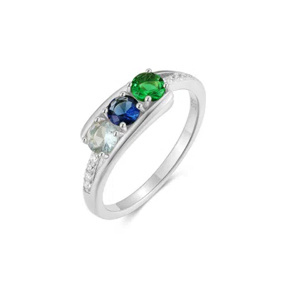 Evesaddiction Petite 3 Stone Silver Birthstone Mother's Ring In Multi