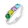 Evesaddiction Petite 4 Stone Silver Birthstone Mother's Ring In Multi
