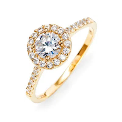 Evesaddiction Petite Brilliant Cut Halo Gold Promise Ring